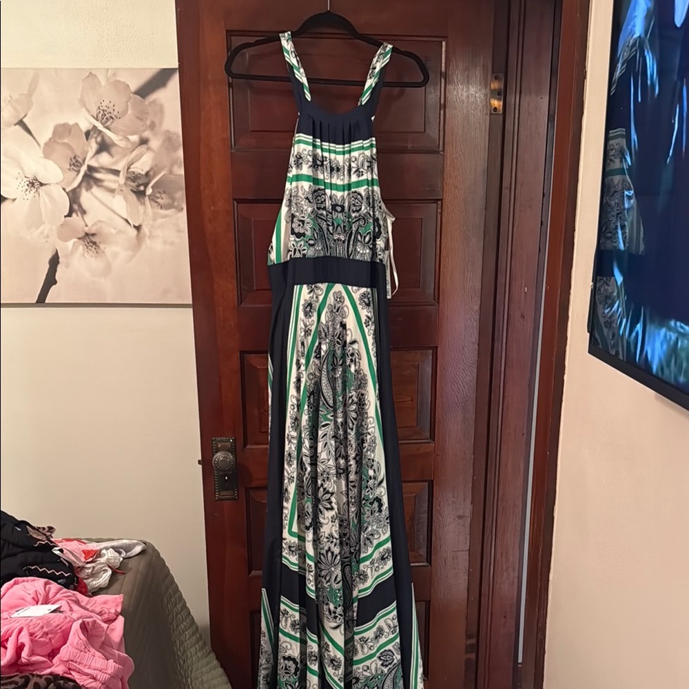 Eliza J Green and White Halter Sundress Resort Wear